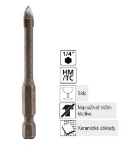 Vrták do skla 6x65 mm Makita 1/4" šesťhranná stopka (MZ) 